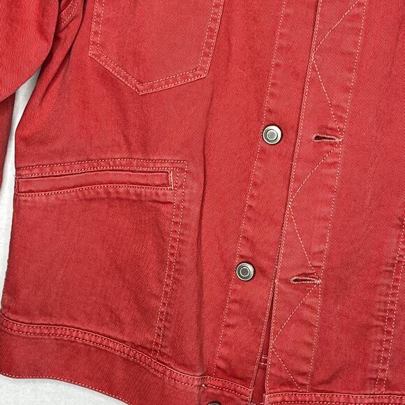 Free People Dropped Shoulder‎ Oversize Boxy Pink Red Trucker Jean Jacket Medium - Picture 4 of 9